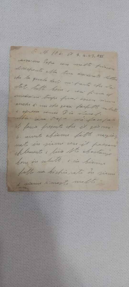 Lettera di Michele Mone disperso in guerra nel 1943 originario di Piana di Monte Verna