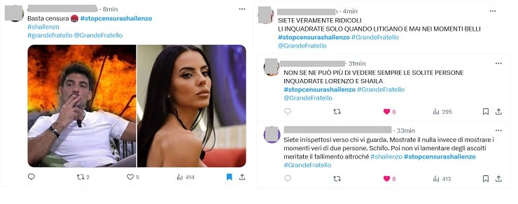 i tweet per chiedere lo stop alla censura di shaila e lorenzo