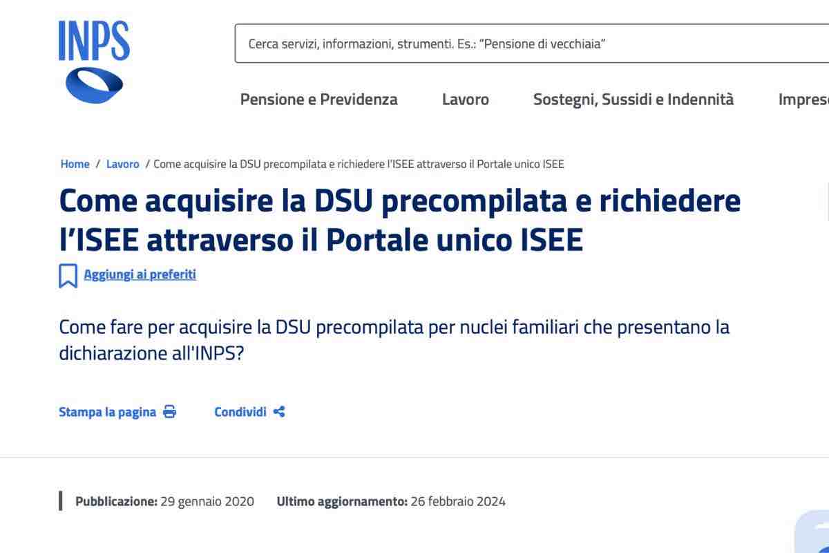 INPS Isee precompilato gratis