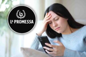 la promessa logo e ragazza triste con telefono