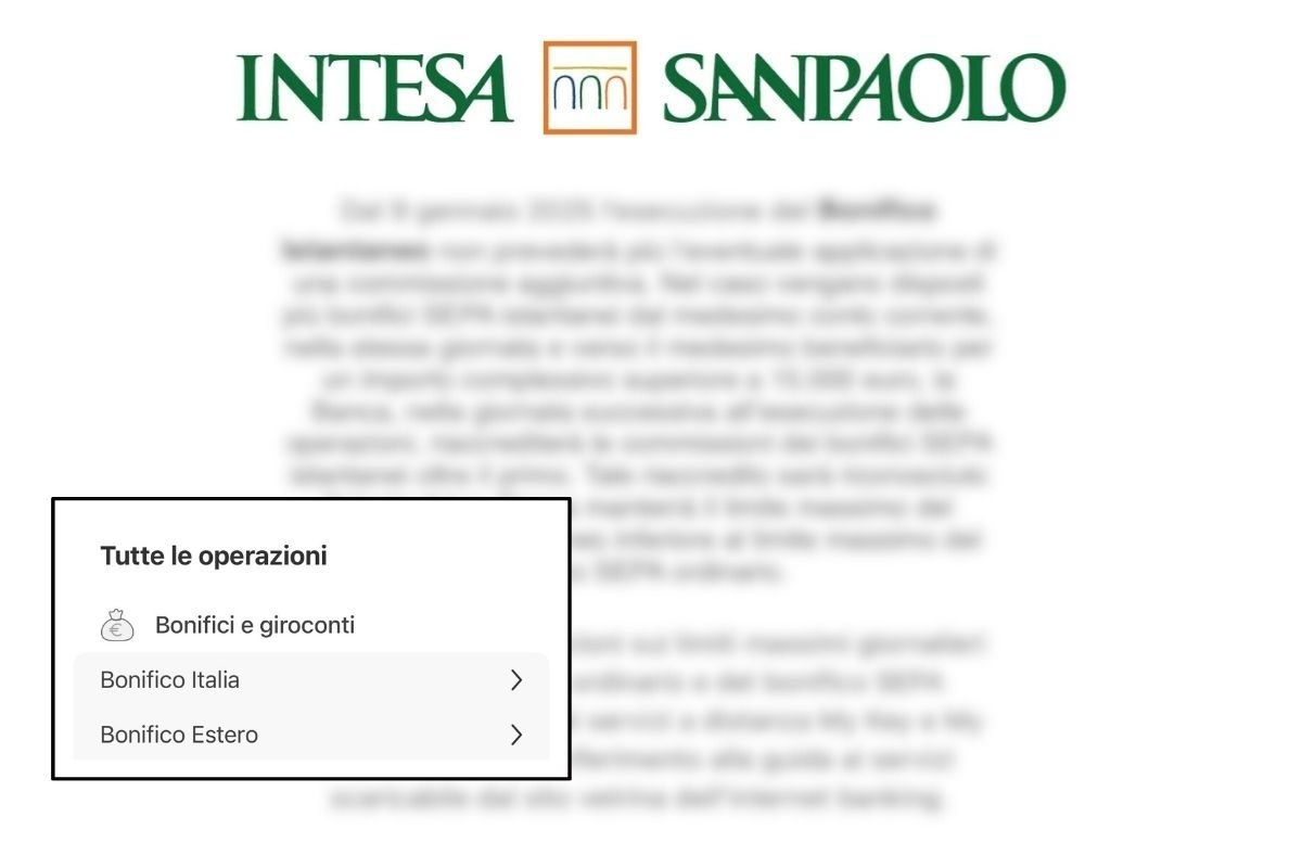 modifica bonifici Intesa San Paolo