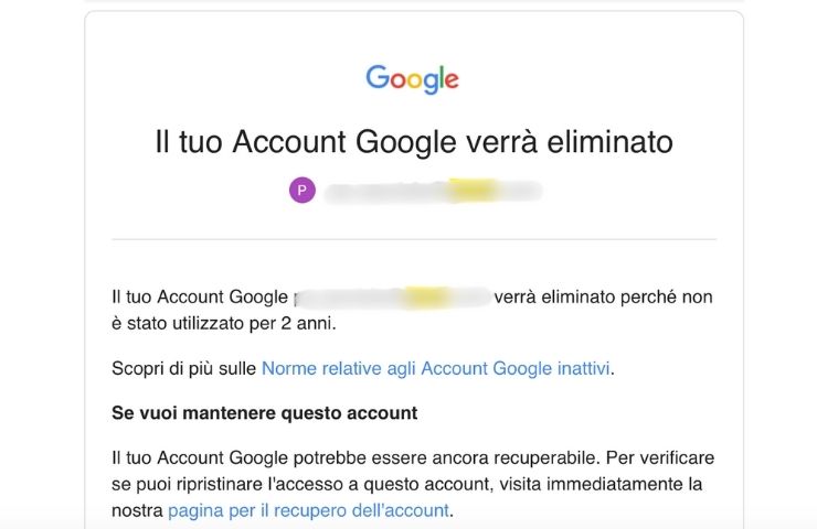 avviso account Gmail a rischio 