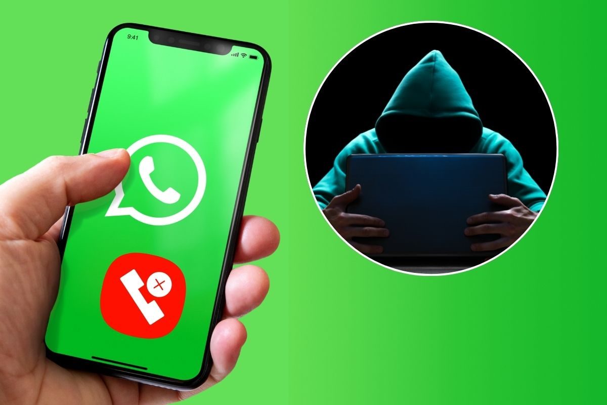 Truffatore e utente con WhatsApp sul cellulare