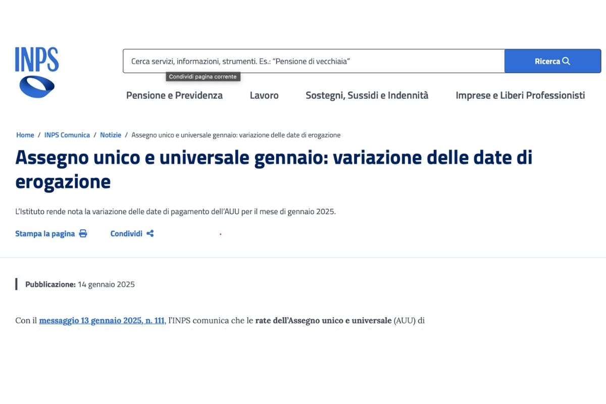 assegno unico INPS nuove date pagamento