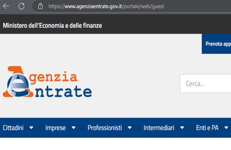 homepage sito internet agenzia dell'entrate